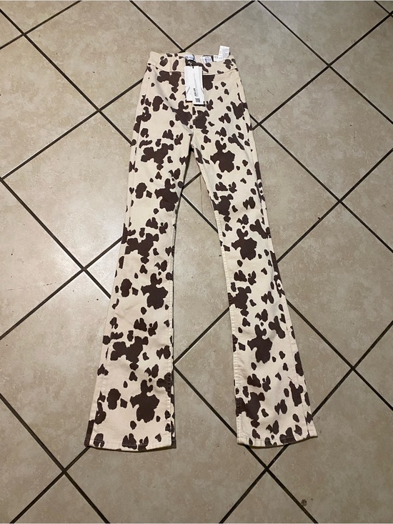 Zara Denim - Zara Cream and Brown Cowprint Flared Jeans